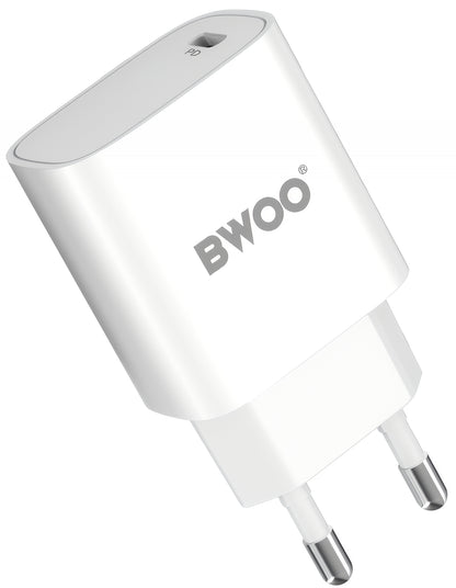 Мрежов заряден уред с USB-C кабел BWOO CDA159, 20W, 3A, 1 x USB-C, Бял