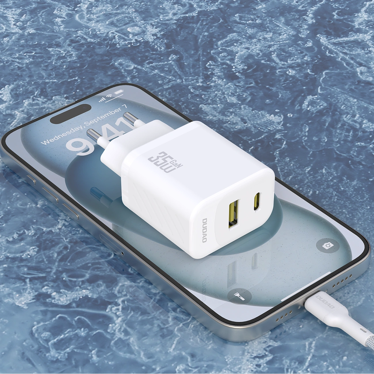 Мрежово зарядно устройство с USB-C кабел Dudao A27Max, 35W, 1 x USB-A - 1 x USB-C, Бяло