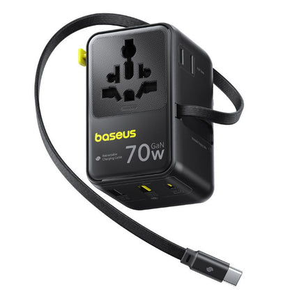 Мрежово зарядно с USB-C кабел Baseus Travel EnerCore CG11, 70W, 2 x контакт - 1 x USB-C - 2 x USB-A, черно E0307E00