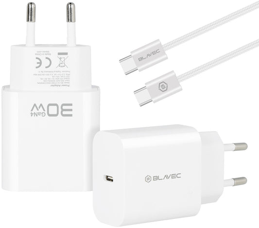Мрежово зарядно устройство с USB-C кабел Blavec BC-14, 30 W, 3 A, 1 x USB-C, бяло