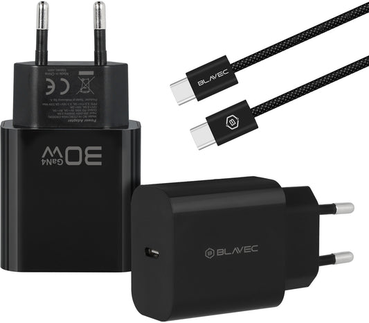 Мрежово зарядно с USB-C кабел Blavec BC-14, 30 W, 3 A, 1 x USB-C, черно
