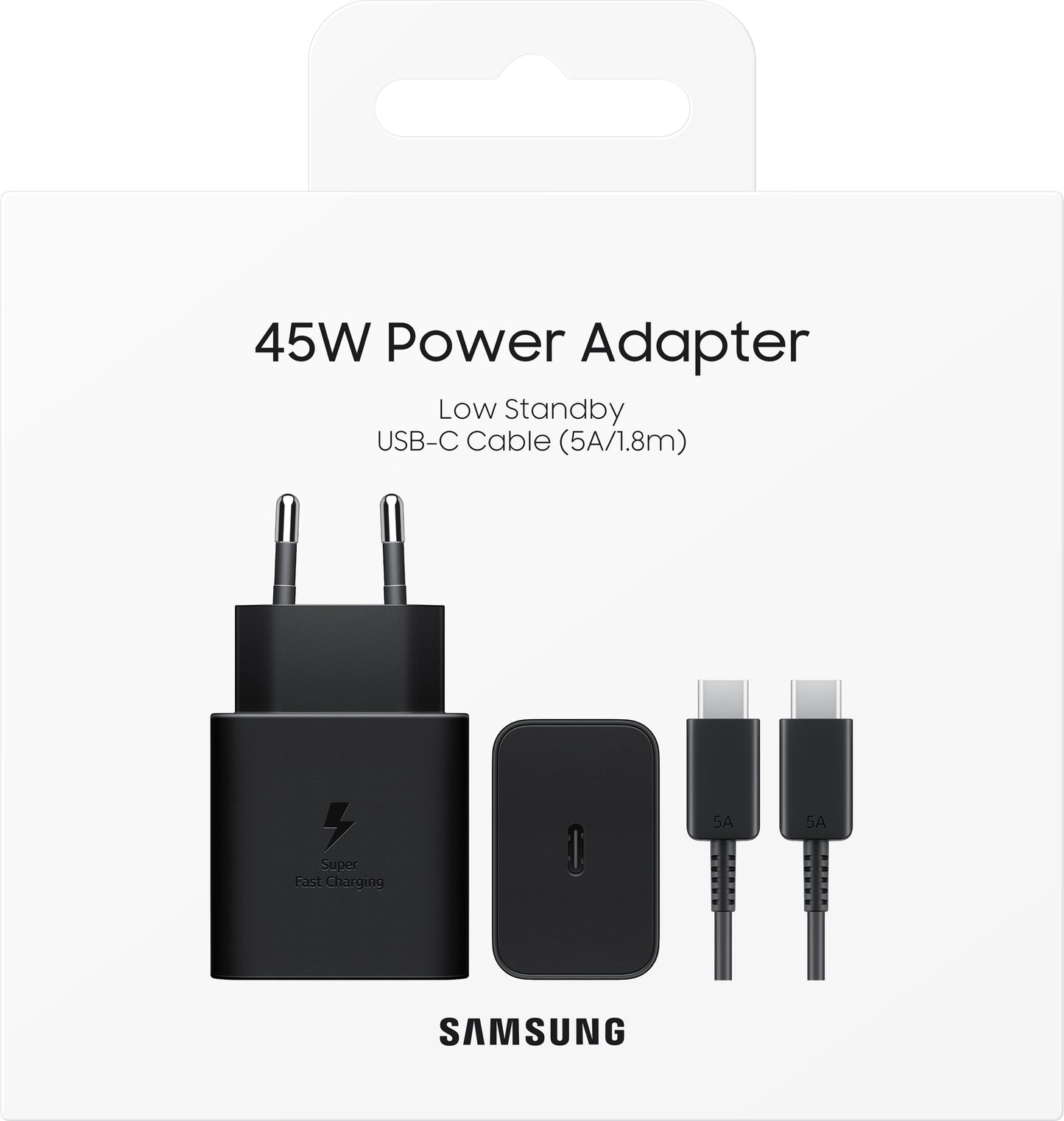 Мрежово зарядно устройство Samsung с USB-C кабел, 45 W, 4,05 A, 1 x USB-C, черно EP-T4511XBEGEU 