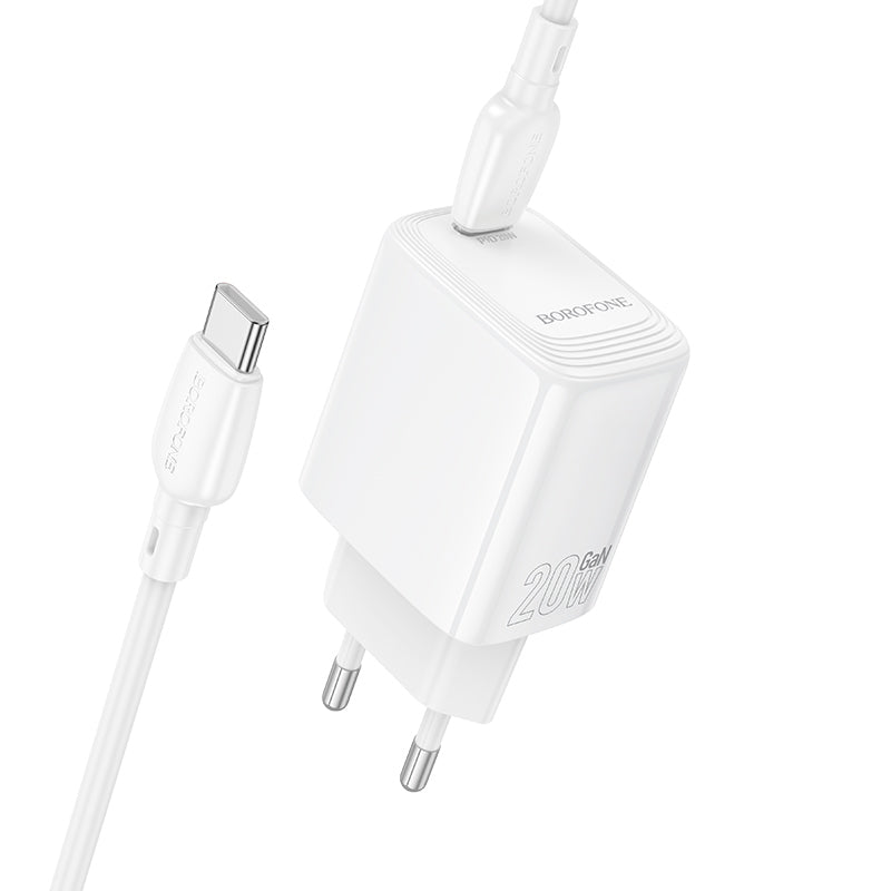 Мрежов заряден уред с USB-C кабел Borofone BN26 Fuente, 20W, 3A, 1 x USB-C, Бял