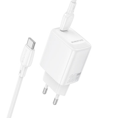 Мрежов заряден уред с USB-C кабел Borofone BN26 Fuente, 20W, 3A, 1 x USB-C, Бял