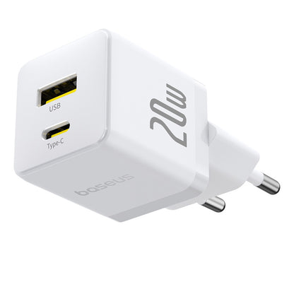 Зарядно за мрежа с USB-C кабел Baseus Palm, 20W, 3A, 1 x USB-A - 1 x USB-C, Бяло P10111608213-01