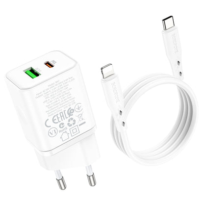Зарядно устройство за мрежа с кабел Lightning Borofone BN7, 20W, 3A, 1 x USB-A - 1 x USB-C, Бяло
