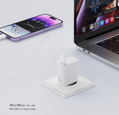 Мрежов заряден уред с microUSB кабел XO Design L159, 18W, 3A, 1 x USB-A, Бял