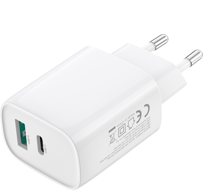Зарядно устройство за мрежа с кабел Lightning XO Design CE30, 30W, 3A, 1 x USB-A - 1 x USB-C, Бяло
