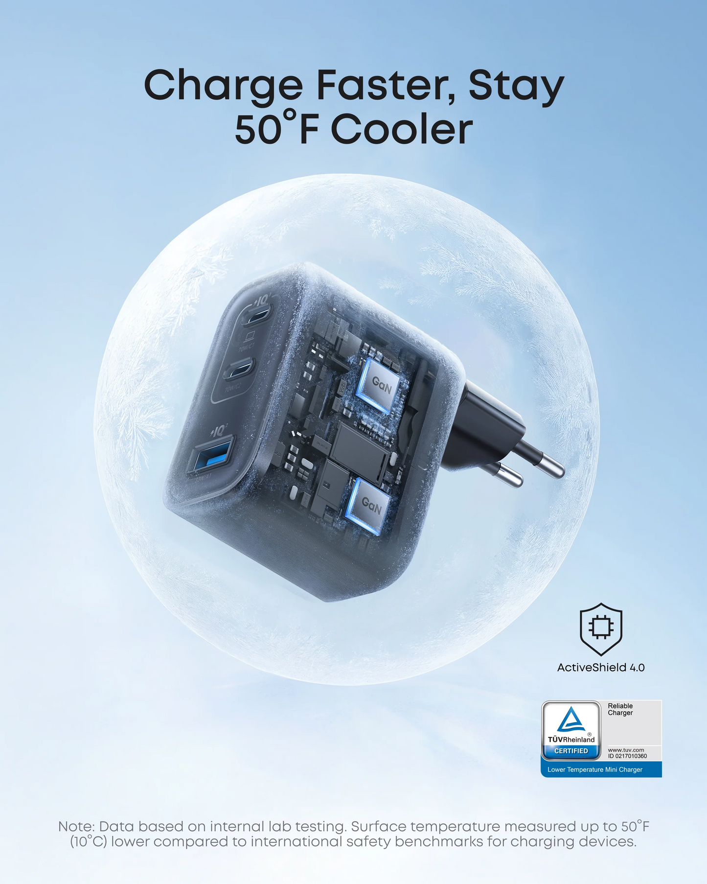 Зарядно за мрежа с USB-C кабел Anker Nano, 70W, 3.5A, 1 x USB-A - 2 x USB-C, Сиво B121A311
