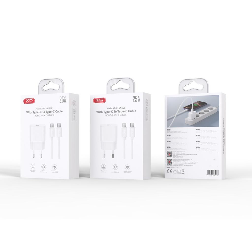 Зарядно устройство с мрежов кабел Lightning XO Design L167, 25W, 3A, 1 x USB-C, бяло