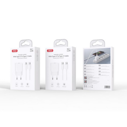 Зарядно устройство с мрежов кабел Lightning XO Design L167, 25W, 3A, 1 x USB-C, бяло