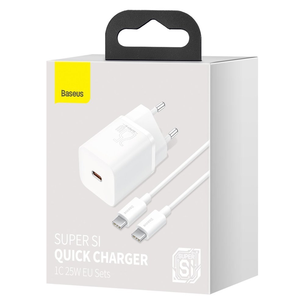 Мрежово зарядно устройство Baseus Super Si USB-C с кабел USB-C, 25W, 3A, 1 x USB-C, бяло TZCCCSUP-L02 