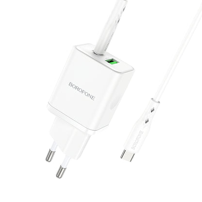 Мрежово зарядно устройство с USB-C кабел Borofone BN7, 20W, 3A, 1 x USB-A - 1 x USB-C, бяло 