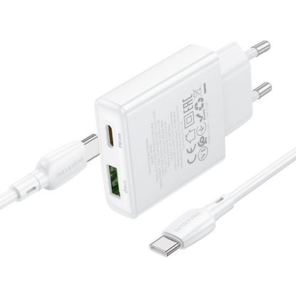 Мрежово зарядно устройство с USB-C кабел Borofone BN25 Wish, 30W, 3A, 1 x USB-A - 1 x USB-C, бяло 