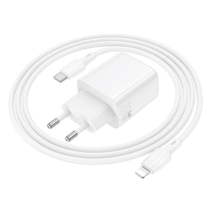 Network Charger with Lightning Cable Borofone BN27 Fuente, 20W, 3A, 1 x USB-A - 1 x USB-C, White