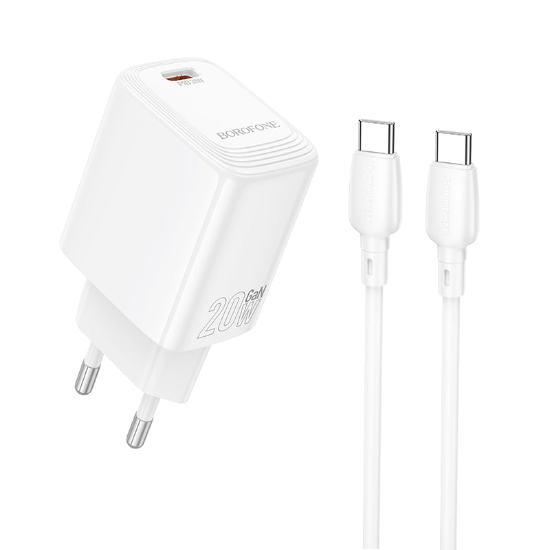 Мрежов заряден уред с USB-C кабел Borofone BN26 Fuente, 20W, 3A, 1 x USB-C, Бял
