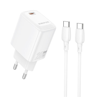 Мрежов заряден уред с USB-C кабел Borofone BN26 Fuente, 20W, 3A, 1 x USB-C, Бял