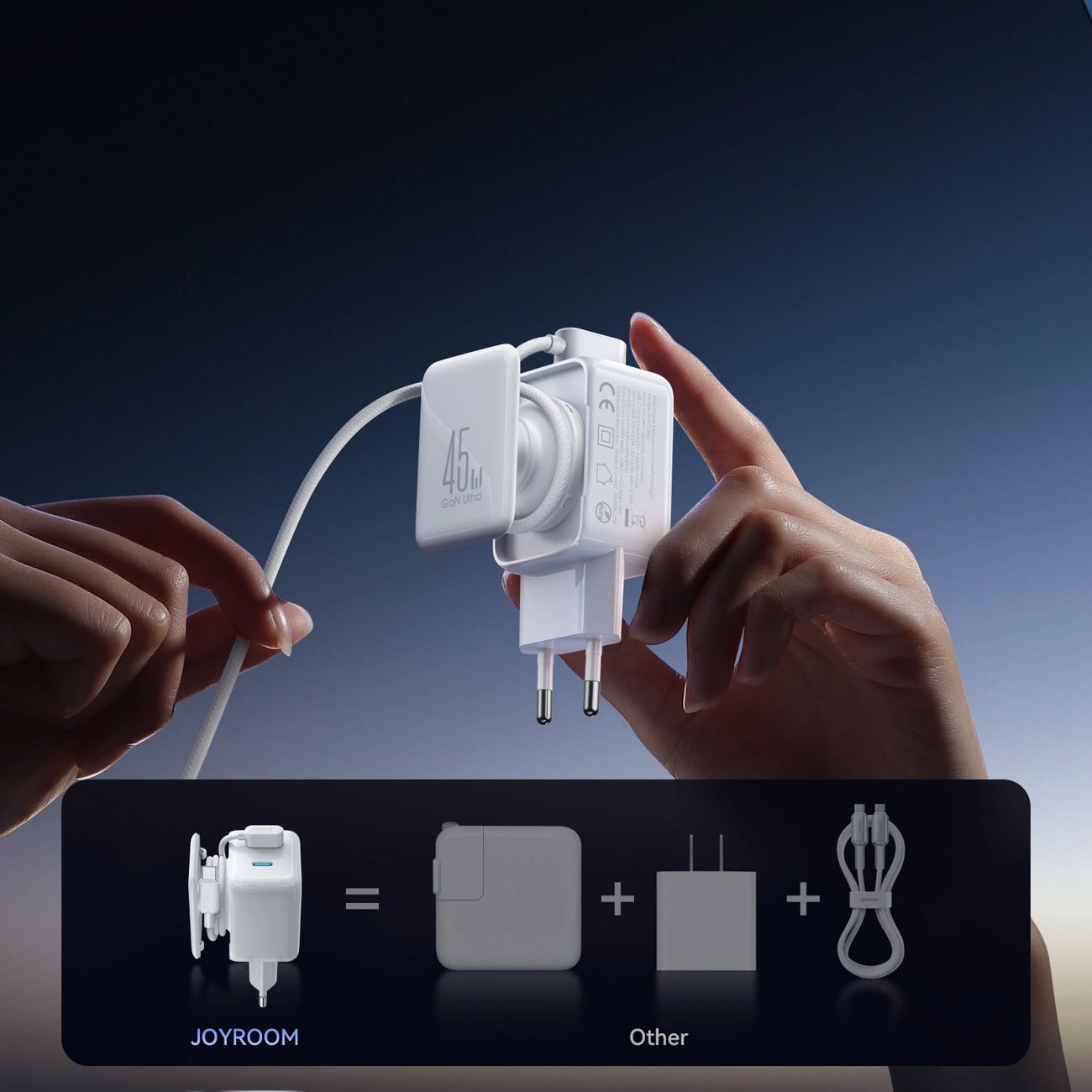 Joyroom JR-TCL05 USB-C Network Charger with Cable, 45W, 3A, 2 x USB-C, White