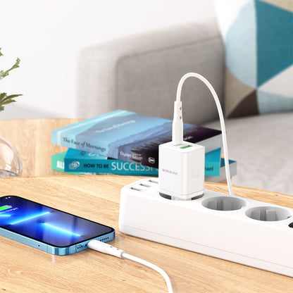 Зарядно устройство за мрежа с кабел Lightning Borofone BN7, 20W, 3A, 1 x USB-A - 1 x USB-C, Бяло