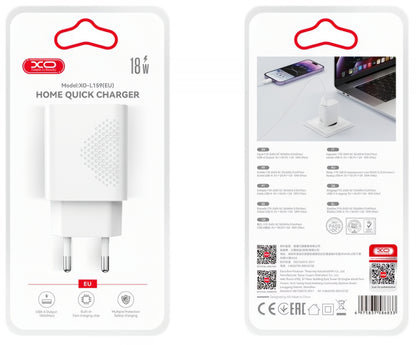 Мрежов заряден уред с microUSB кабел XO Design L159, 18W, 3A, 1 x USB-A, Бял