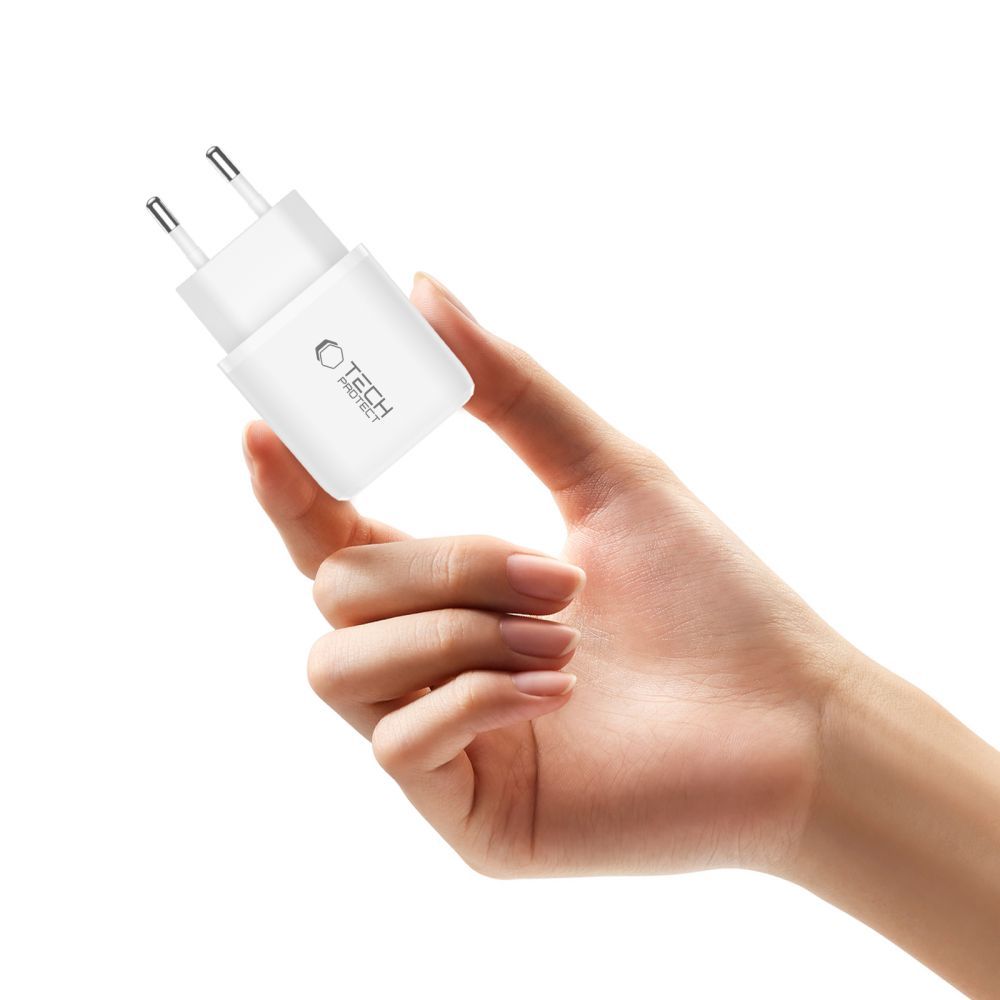 Мрежово зарядно устройство с USB-C кабел Tech-Protect NCA45W, 45W, 3A, 1 x USB-A - 1 x USB-C, Бяло