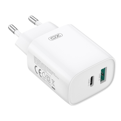 Зарядно устройство за мрежа с кабел USB-C XO Design CE30, 30W, 3A, 1 x USB-A - 1 x USB-C, Бяло