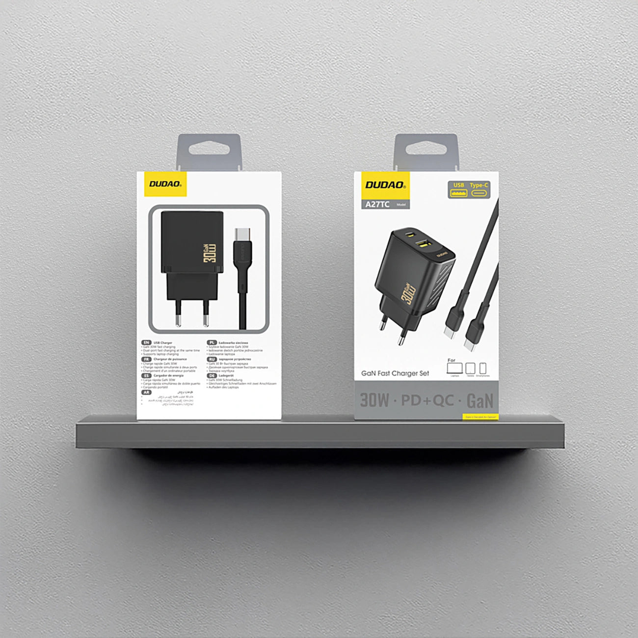 Мрежово зарядно устройство с USB-C кабел Dudao A27TCEU, 30W, 1 x USB-A - 1 x USB-C, Черно