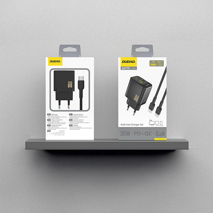 Мрежово зарядно устройство с USB-C кабел Dudao A27TCEU, 30W, 1 x USB-A - 1 x USB-C, Черно