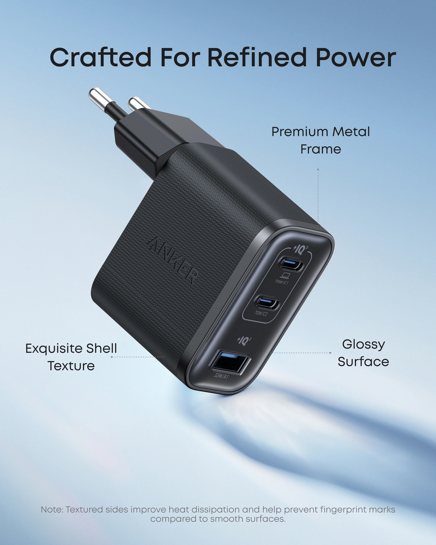 Зарядно за мрежа с USB-C кабел Anker Nano, 70W, 3.5A, 1 x USB-A - 2 x USB-C, Сиво B121A311