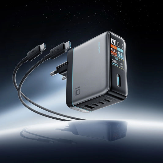 Зарядно устройство с мрежов кабел USB-C Cuktech AD1204U дисплей, 120W, 6A, 1 x USB-A - 2 x USB-C, сребристо
