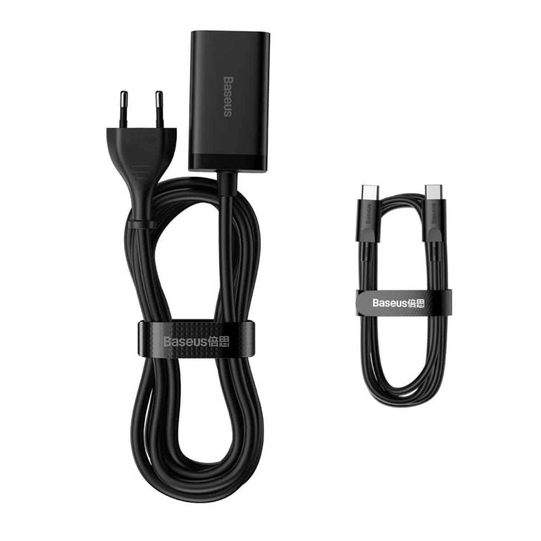 Мрежово зарядно устройство Baseus GaN3 Pro USB-C с кабел, 65W, 3A, 2 x USB-A - 2 x USB-C, черно CCGP04010101