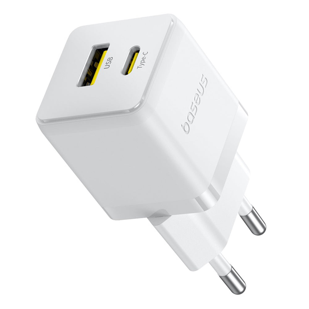 Зарядно за мрежа с USB-C кабел Baseus Palm, 20W, 3A, 1 x USB-A - 1 x USB-C, Бяло P10111608213-01
