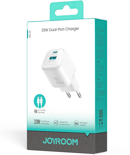 Joyroom JR-TG7 USB-C Cable Wall Charger, 33W, 3A, 1 x USB-A - 1 x USB-C, White