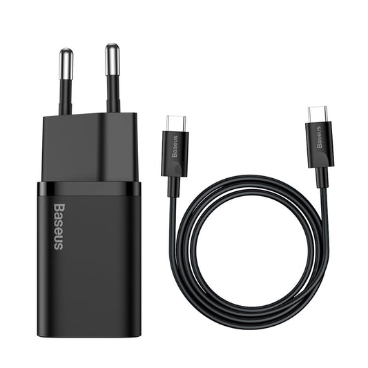 Мрежово зарядно устройство Baseus Super Si USB-C с USB-C кабел, 25W, 3A, 1 x USB-C, черно TZCCCSUP-L01 