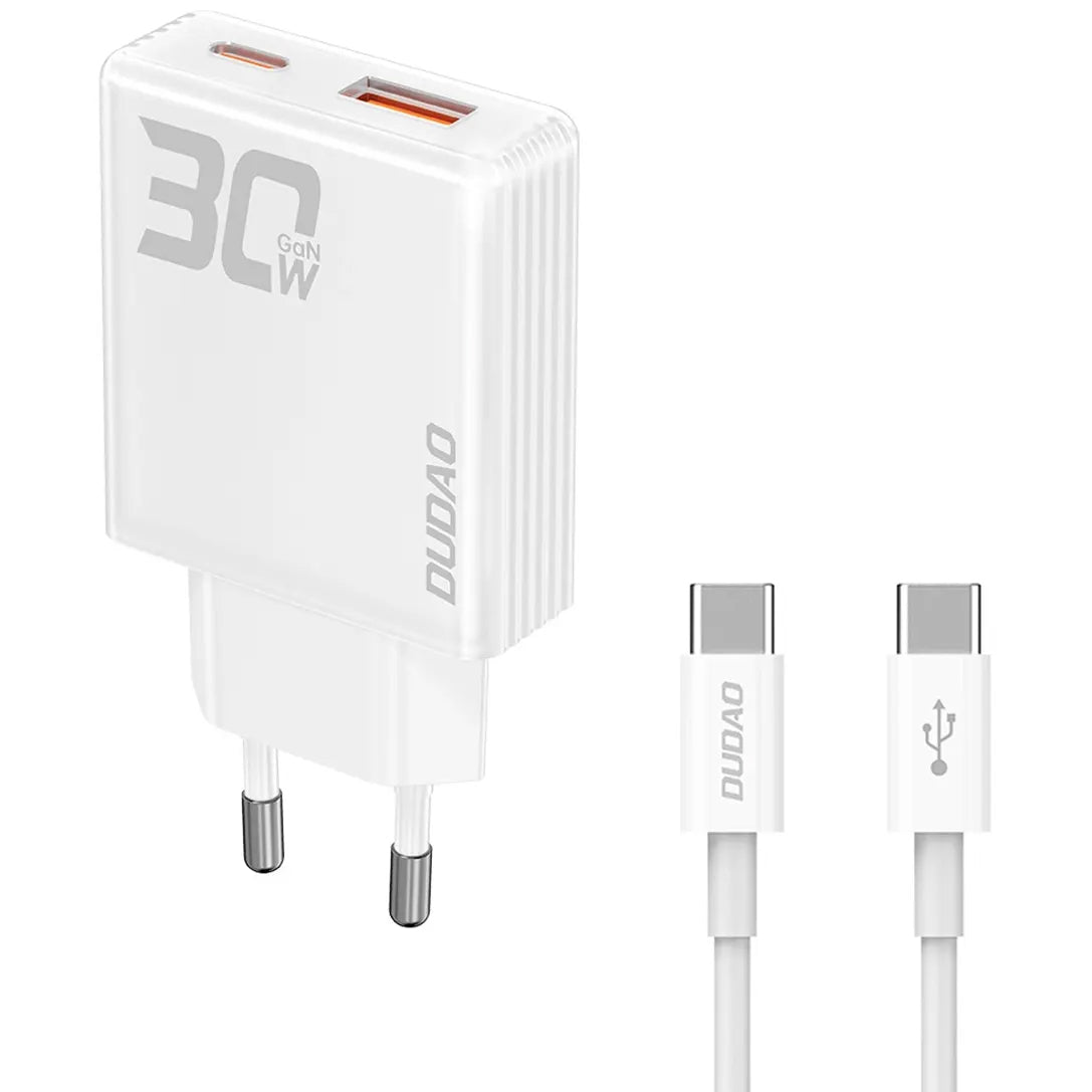 Dudao A30EUT USB-C кабелно мрежово зарядно устройство, 30W, 3A, 1 x USB-A - 1 x USB-C, бяло 