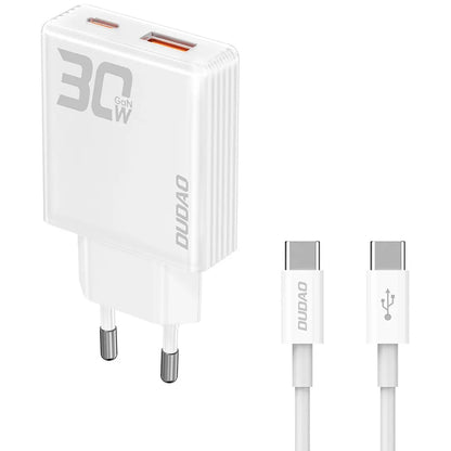 Dudao A30EUT USB-C кабелно мрежово зарядно устройство, 30W, 3A, 1 x USB-A - 1 x USB-C, бяло 