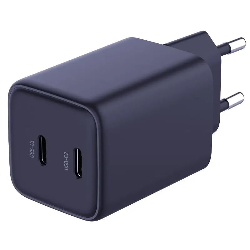 Мрежово зарядно устройство 3MK HyperCharger с USB-C кабел, 45W, 3A, 2 x USB-C, черно 