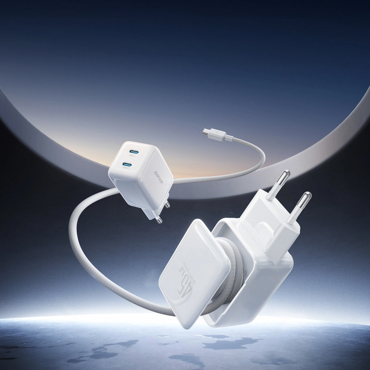 Joyroom JR-TCL05 USB-C Network Charger with Cable, 45W, 3A, 2 x USB-C, White
