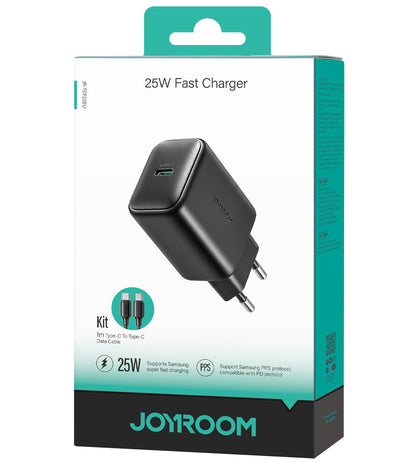 Зарядно за мрежа с USB-C кабел Joyroom JR-TCF23, 25W, 3A, 1 x USB-C, Черно