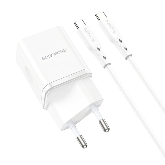 Мрежово зарядно устройство с USB-C кабел Borofone BN7, 20W, 3A, 1 x USB-A - 1 x USB-C, бяло 