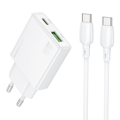 Мрежово зарядно устройство с USB-C кабел Borofone BN25 Wish, 30W, 3A, 1 x USB-A - 1 x USB-C, бяло 