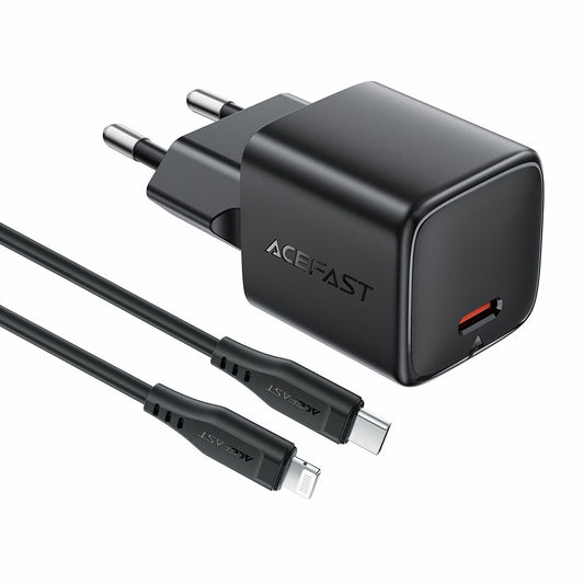 Мрежово зарядно с Lightning кабел Acefast A118, 30W, 3A, 1 x USB-C, Черно