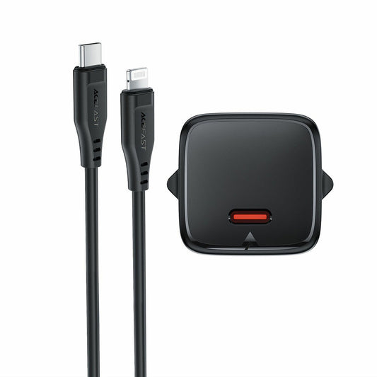 Мрежово зарядно с Lightning кабел Acefast A118, 30W, 3A, 1 x USB-C, Черно