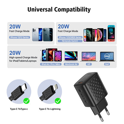 Зарядно за мрежа с кабел Lightning Lito LC13L, 20W, 3A, 1 x USB-C, Черно