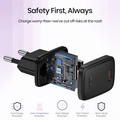 Зарядно за мрежа с кабел Lightning Lito LC17L, 30W, 3A, 1 x USB-C, Черно