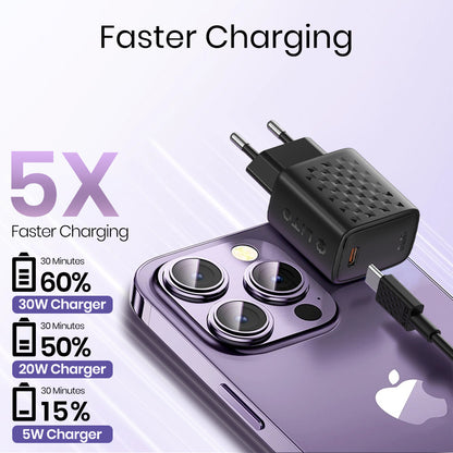 Зарядно за мрежа с кабел Lightning Lito LC17L, 30W, 3A, 1 x USB-C, Черно