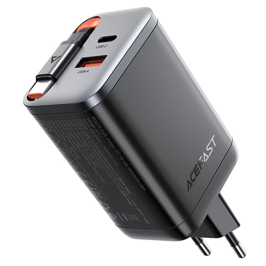 Зарядно устройство за мрежа с USB-C кабел Acefast A111, 67W, 3A, 1 x USB-A - 1 x USB-C, Черно