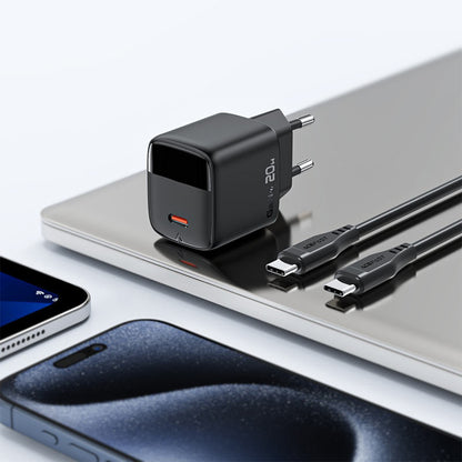 Мрежово зарядно устройство с USB-C кабел Acefast A113 Display, 20W, 3A, 1 x USB-C, Черно