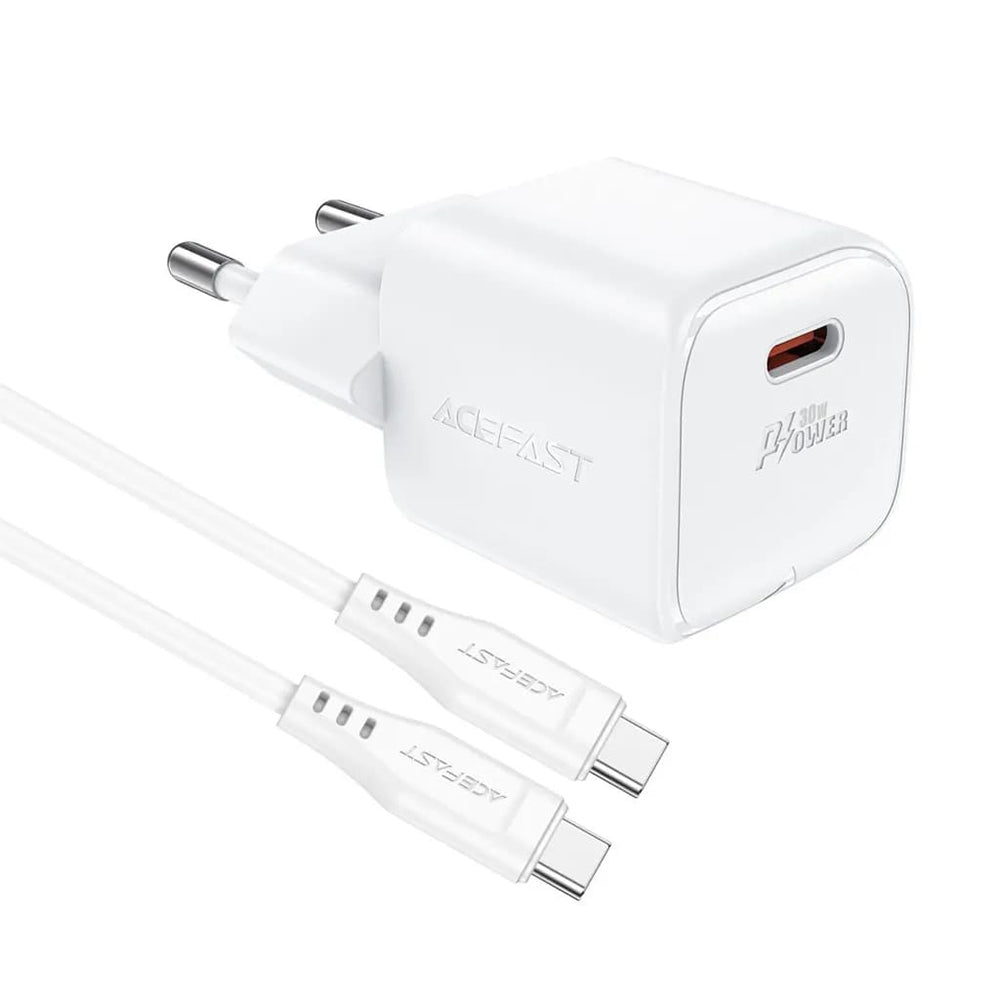 Мрежово зарядно устройство с USB-C кабел Acefast A77, 30W, 3A, 1 x USB-C, Бяло
