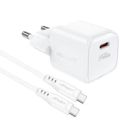 Мрежово зарядно устройство с USB-C кабел Acefast A77, 30W, 3A, 1 x USB-C, Бяло